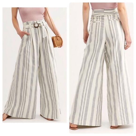 Free People Pants - Free People High Tied Wide Leg Pants in Ivory Combo